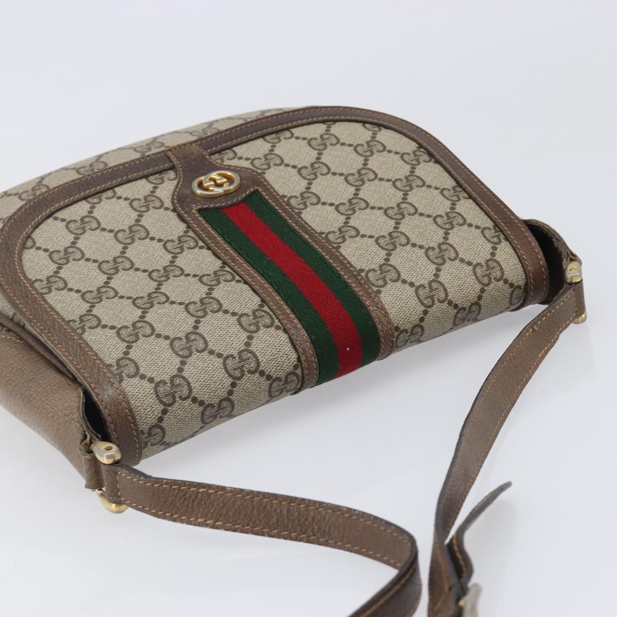 GUCCI GG Supreme Web Sherry Line Bag PVC Beige Silver 122754 Auth 201886