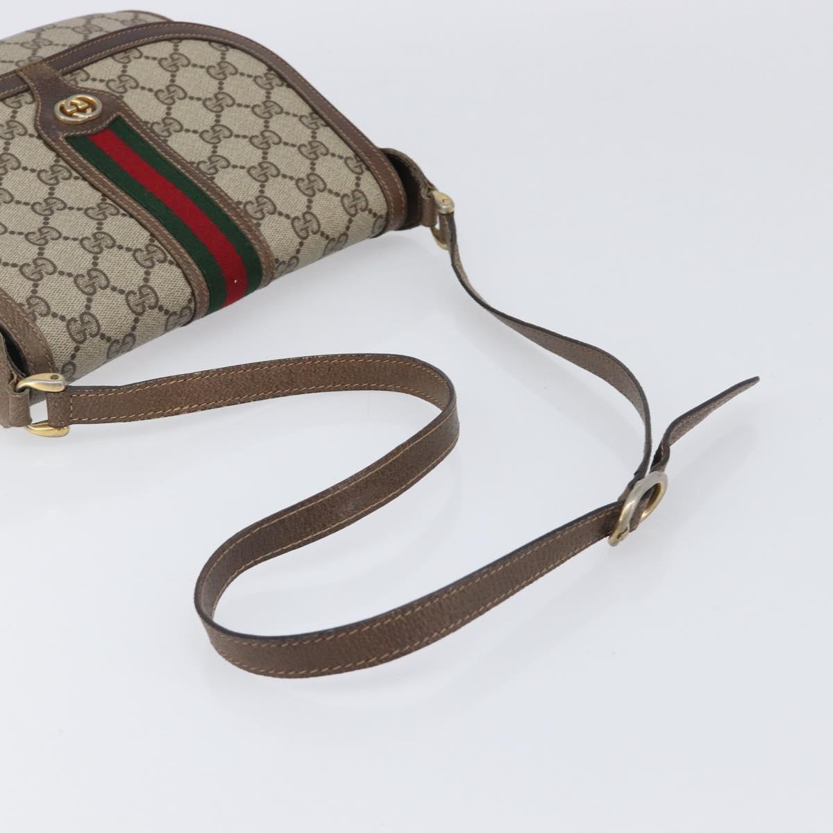 GUCCI GG Supreme Web Sherry Line Bag PVC Beige Silver 122754 Auth 201886