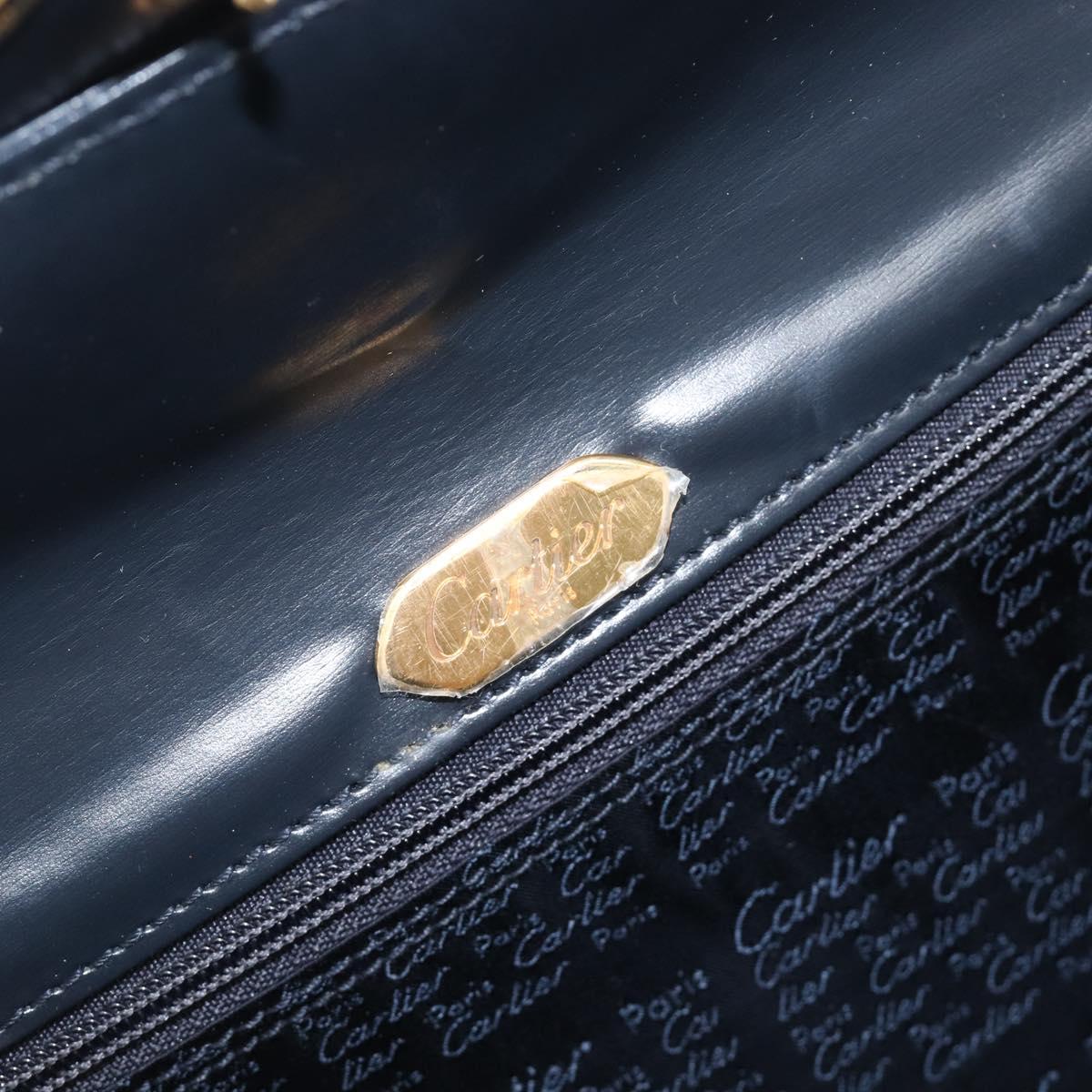 CARTIER Sapphire Line Chain Shoulder Bag Leather Navy Gold Auth 201887A