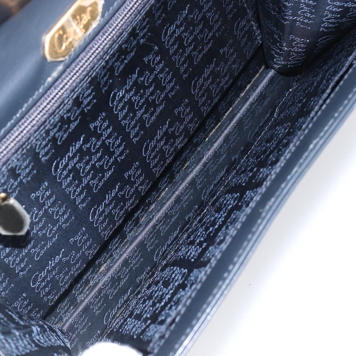 CARTIER Sapphire Line Chain Shoulder Bag Leather Navy Gold Auth 201887A