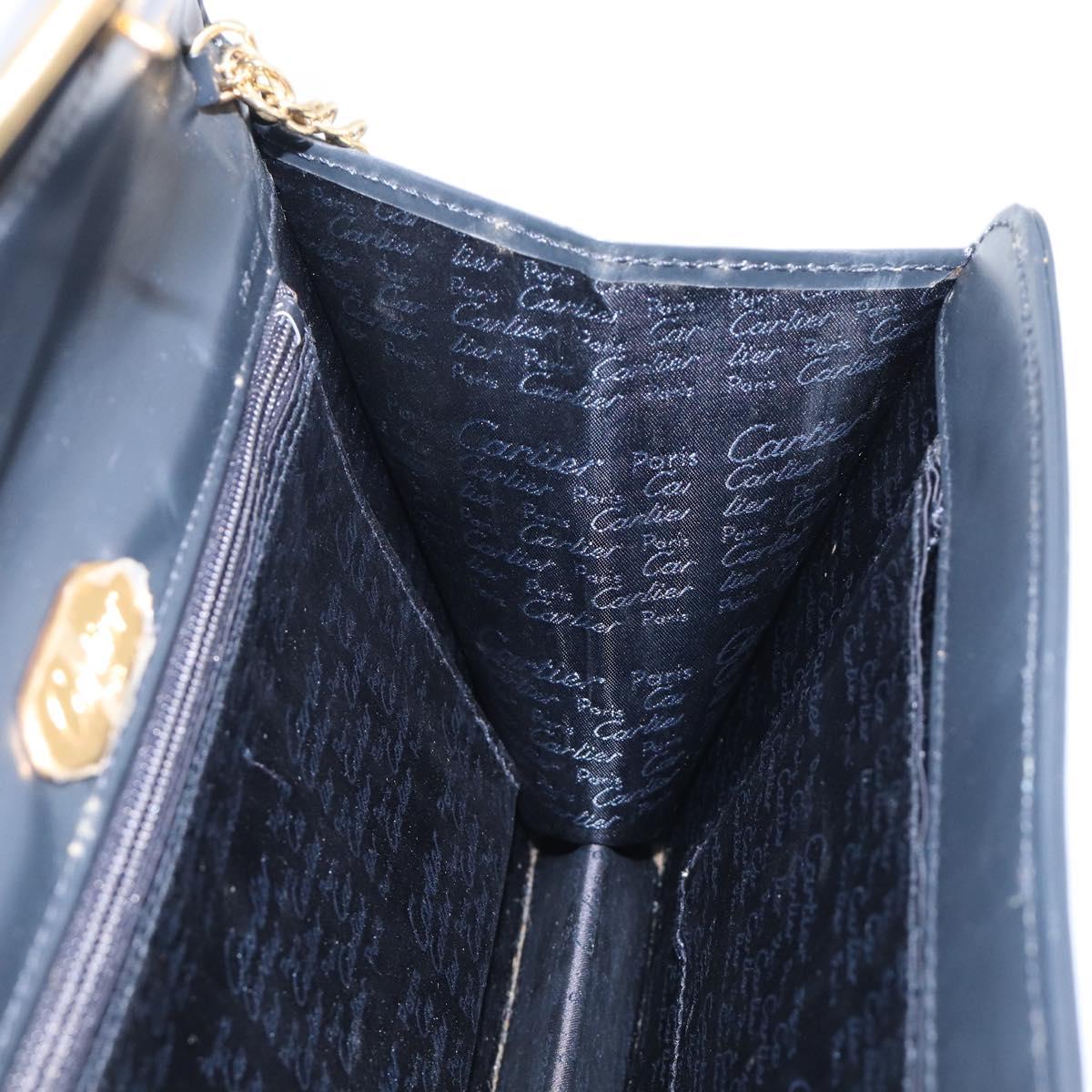 CARTIER Sapphire Line Chain Shoulder Bag Leather Navy Gold Auth 201887A