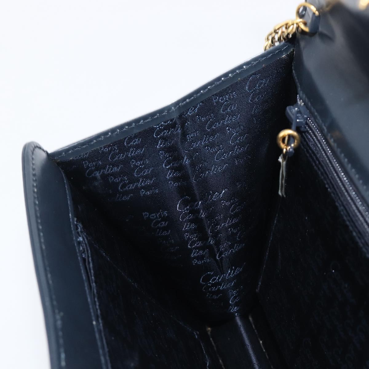 CARTIER Sapphire Line Chain Shoulder Bag Leather Navy Gold Auth 201887A