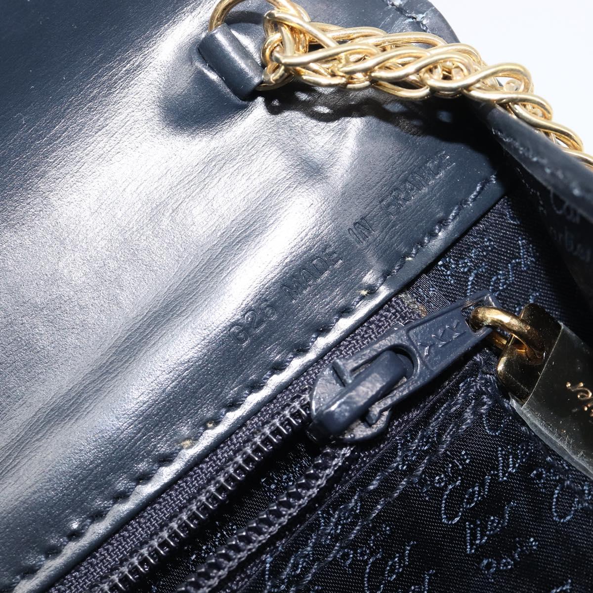 CARTIER Sapphire Line Chain Shoulder Bag Leather Navy Gold Auth 201887A