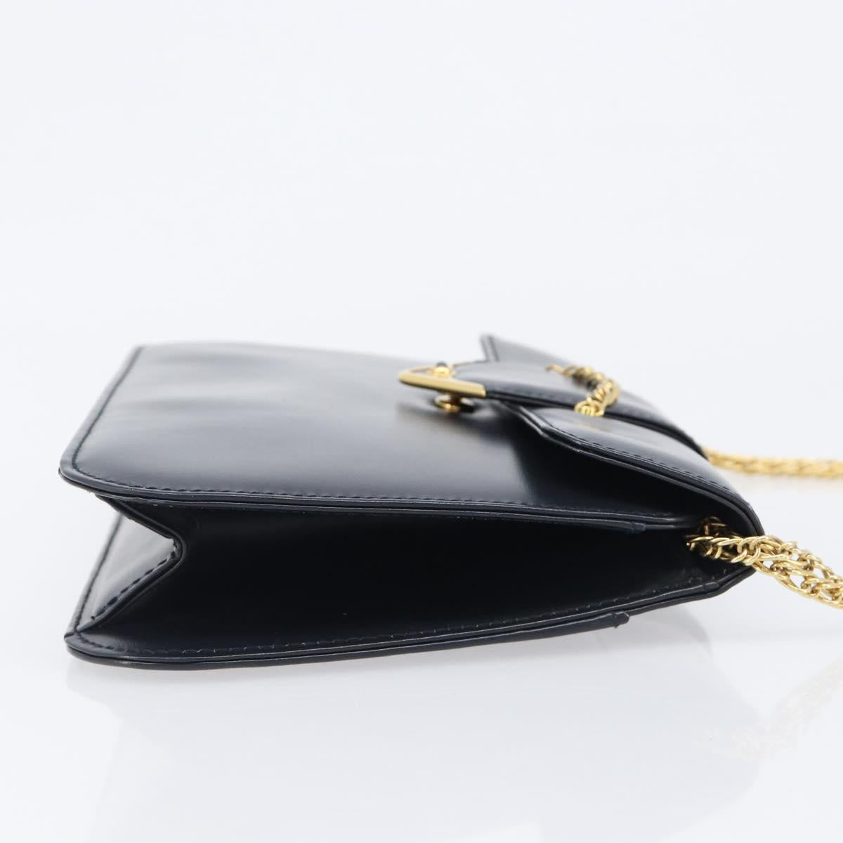 CARTIER Sapphire Line Chain Shoulder Bag Leather Navy Gold Auth 201887A