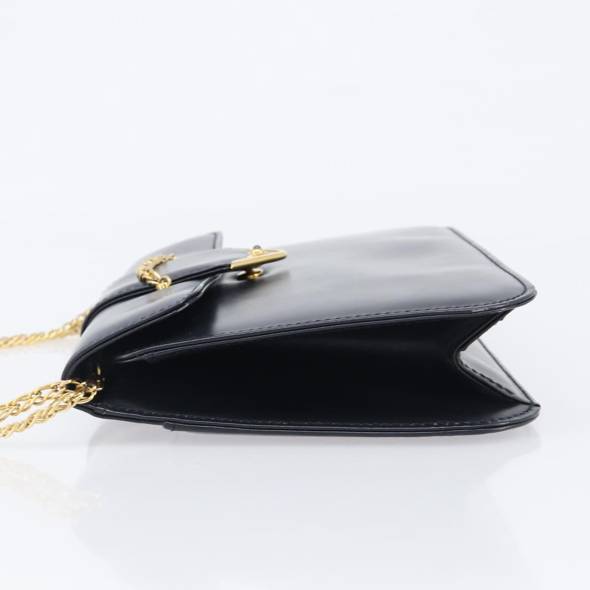 CARTIER Sapphire Line Chain Shoulder Bag Leather Navy Gold Auth 201887A