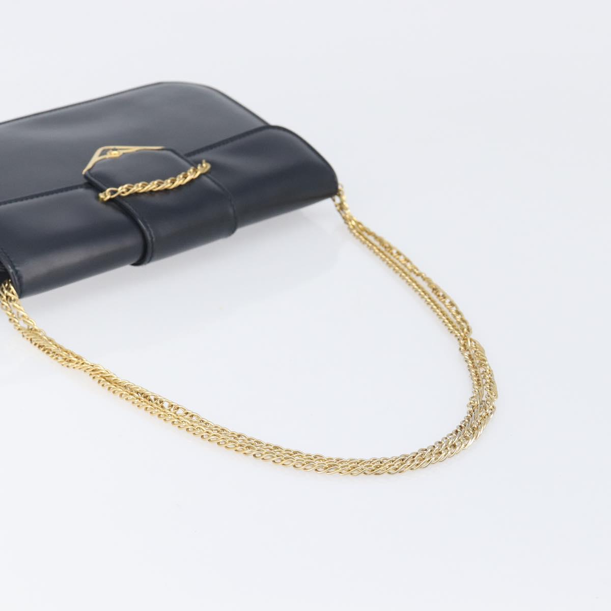CARTIER Sapphire Line Chain Shoulder Bag Leather Navy Gold Auth 201887A