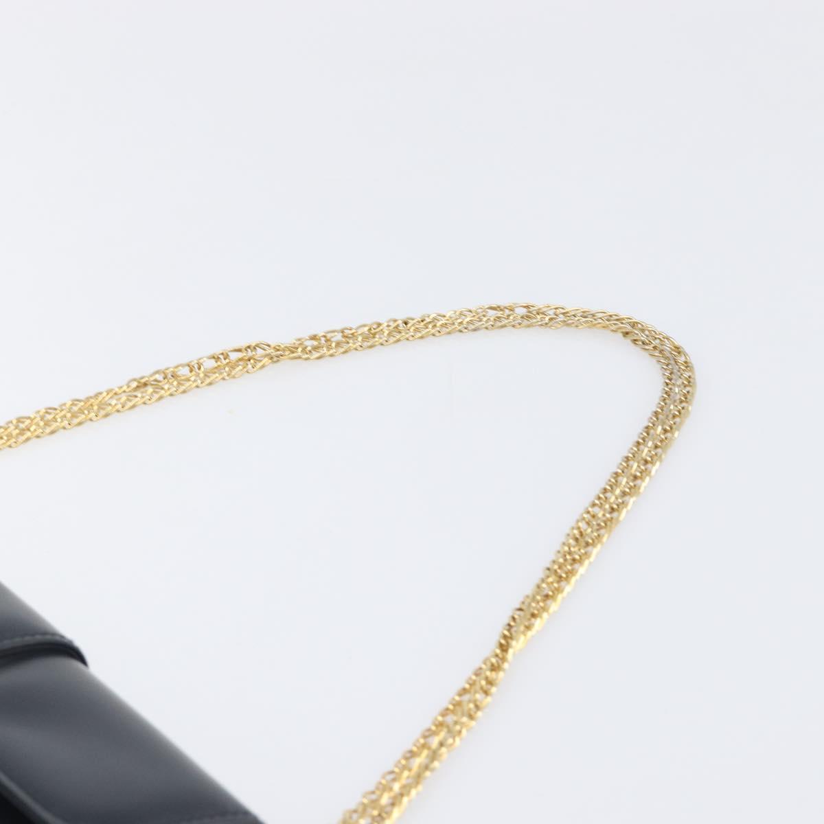 CARTIER Sapphire Line Chain Shoulder Bag Leather Navy Gold Auth 201887A