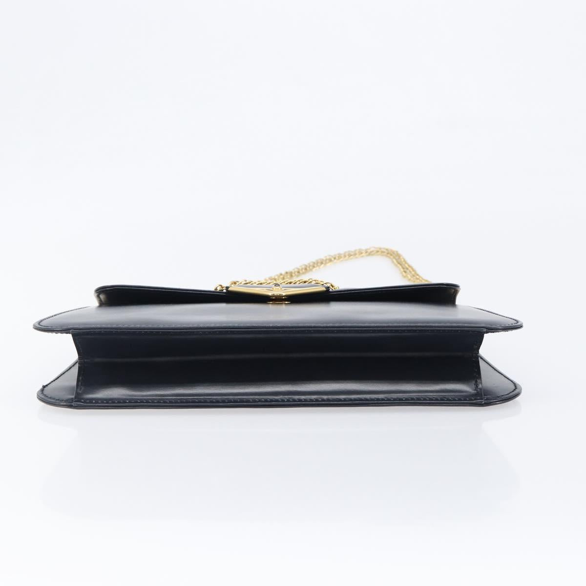 CARTIER Sapphire Line Chain Shoulder Bag Leather Navy Gold Auth 201887A