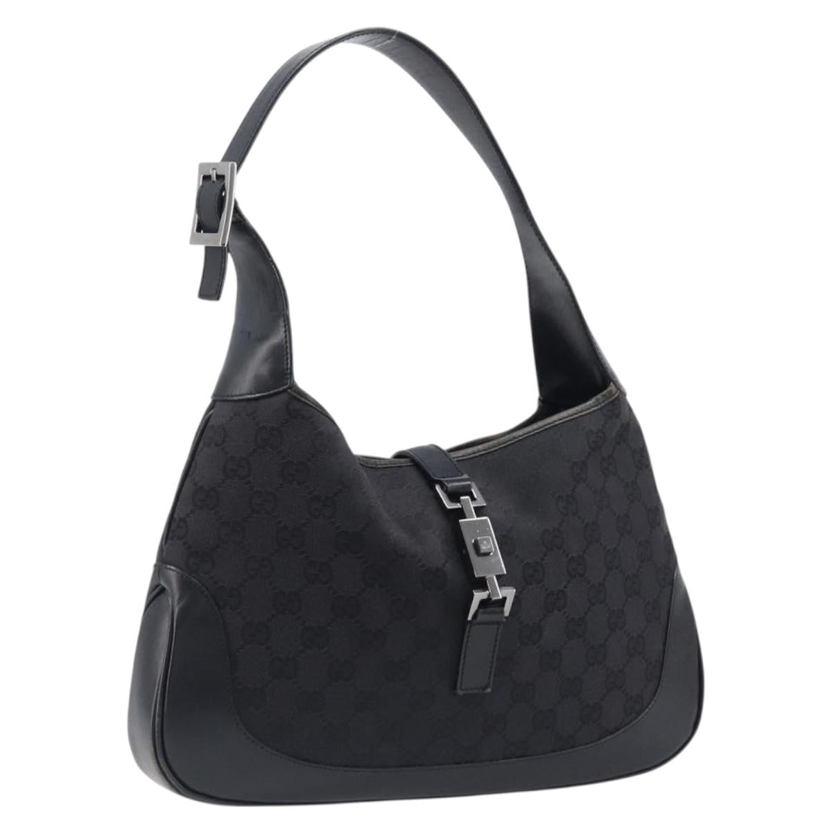 GUCCI GG Canvas Jackie Shoulder Bag Black Silver 001 3306 Auth 201888
