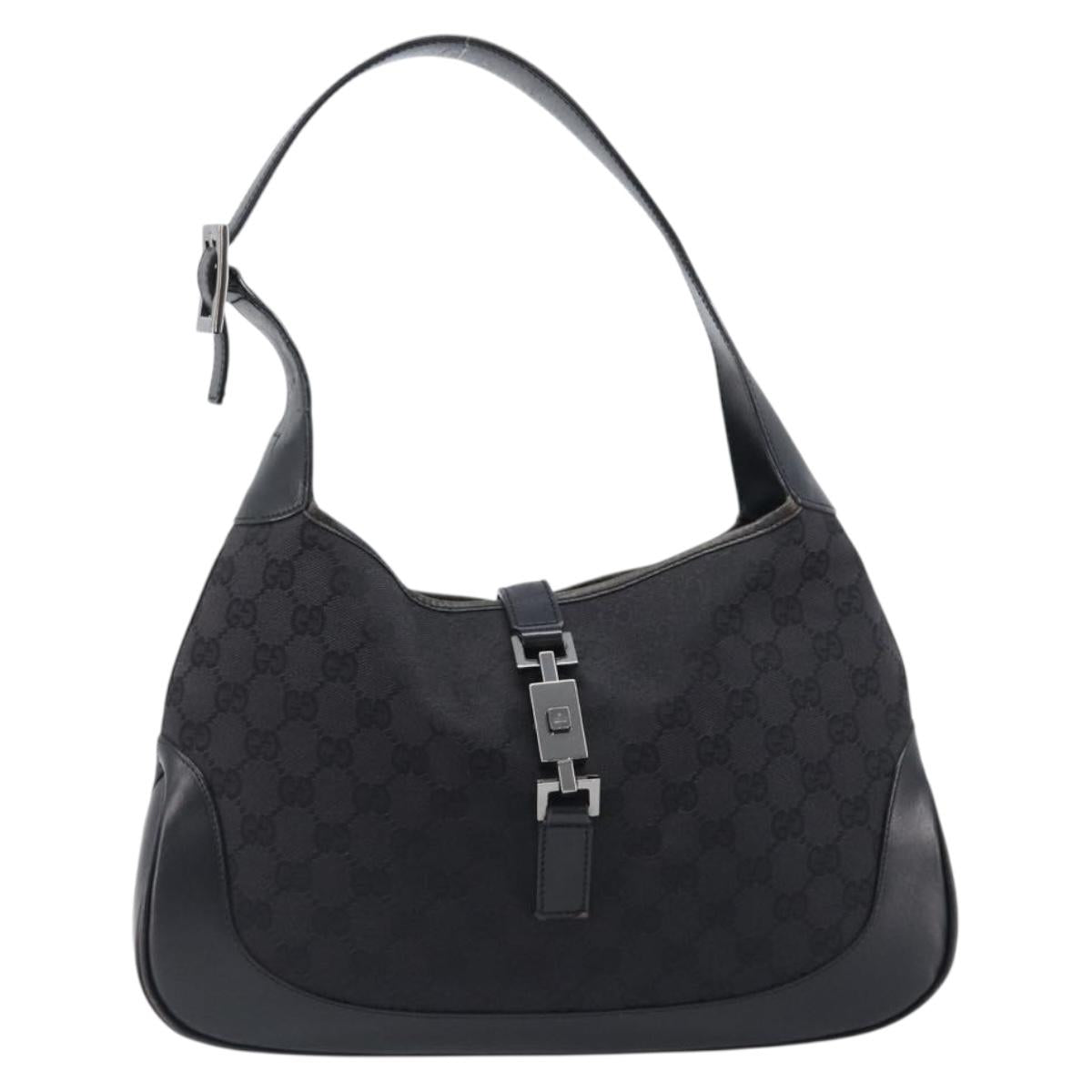GUCCI GG Canvas Jackie Shoulder Bag Black Silver 001 3306 Auth 201888