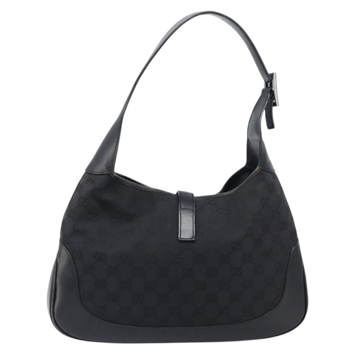 GUCCI GG Canvas Jackie Shoulder Bag Black Silver 001 3306 Auth 201888