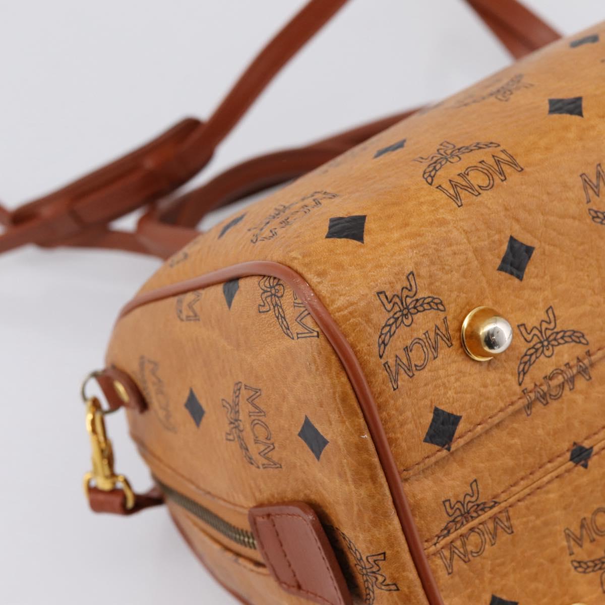 MCM Logogram Vicetos Boston Bag PVC Leather 2way Brown Gold Auth 201891A