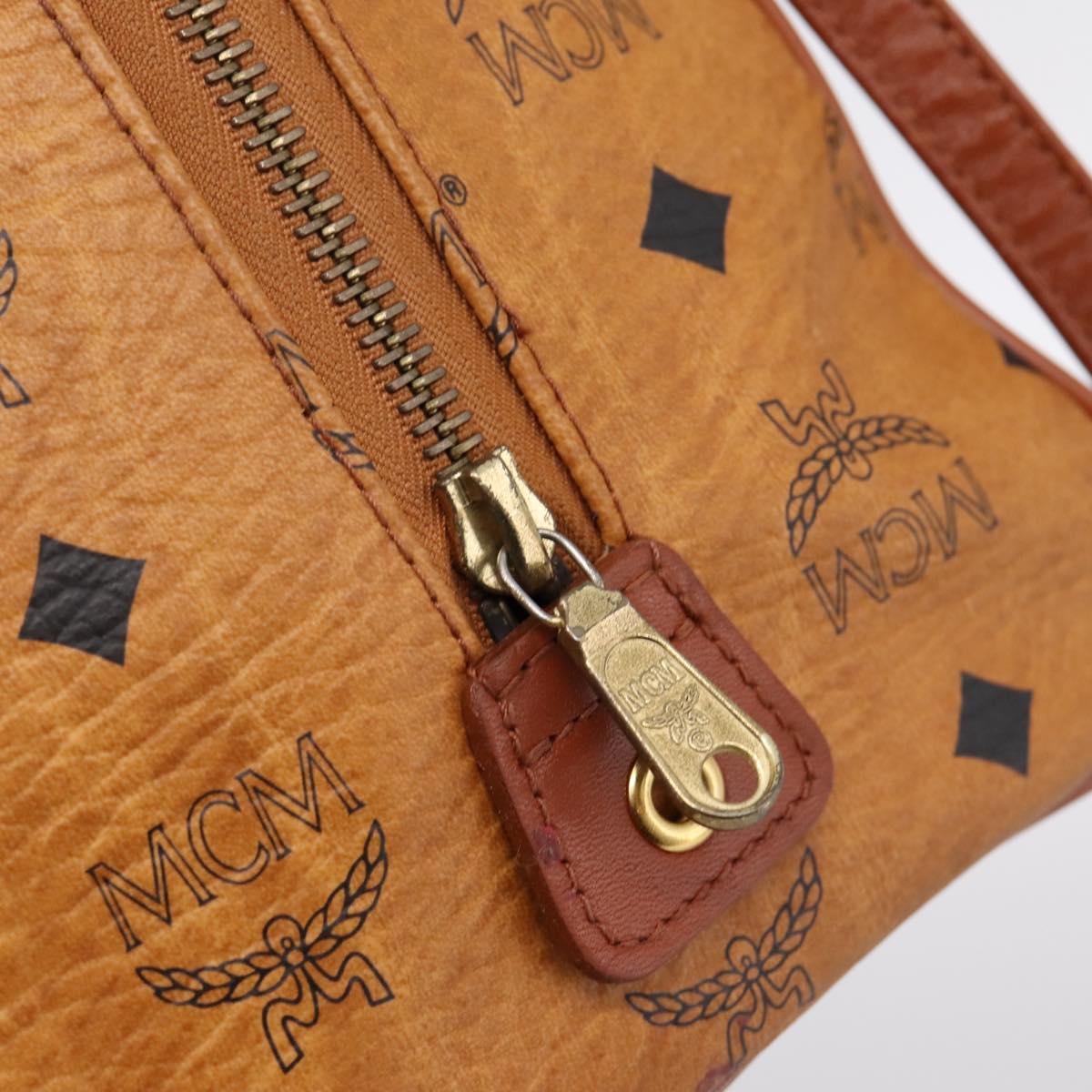 MCM Logogram Vicetos Boston Bag PVC Leather 2way Brown Gold Auth 201891A