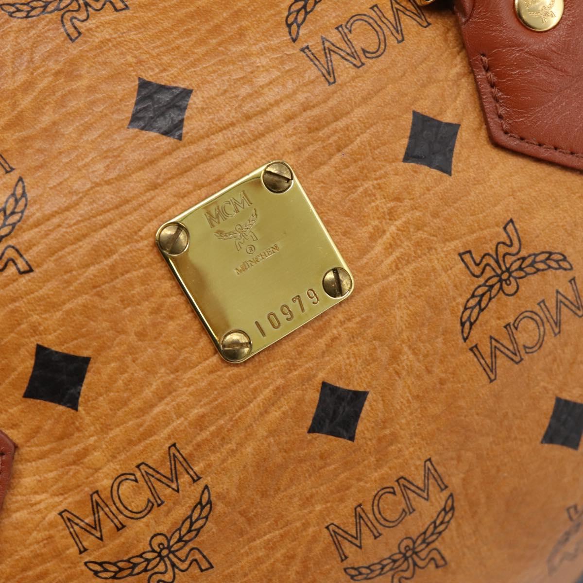 MCM Logogram Vicetos Boston Bag PVC Leather 2way Brown Gold Auth 201891A