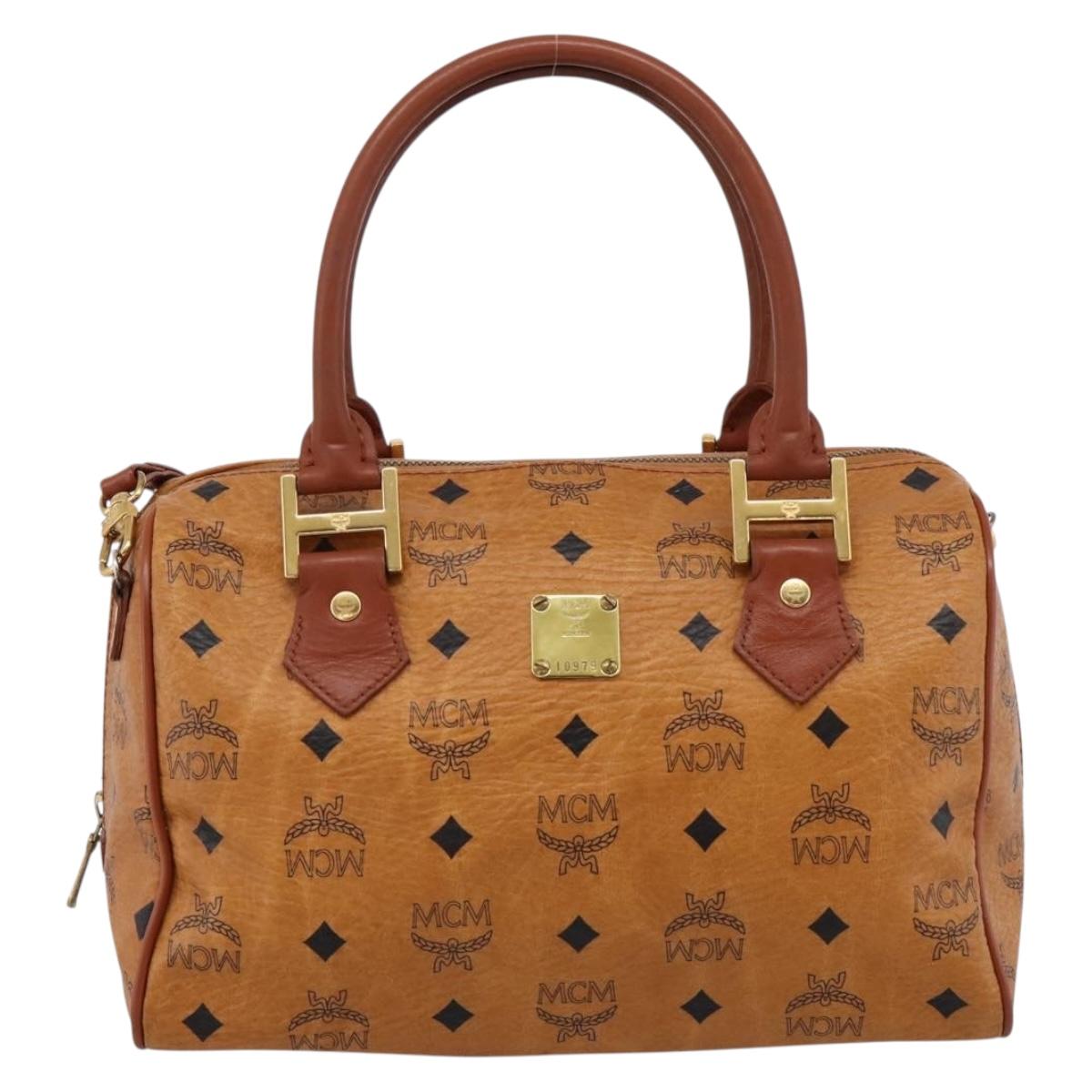 MCM Logogram Vicetos Boston Bag PVC Leather 2way Brown Gold Auth 201891A