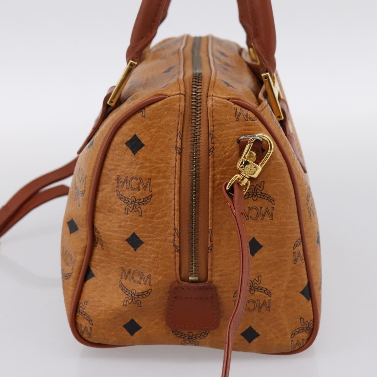 MCM Logogram Vicetos Boston Bag PVC Leather 2way Brown Gold Auth 201891A