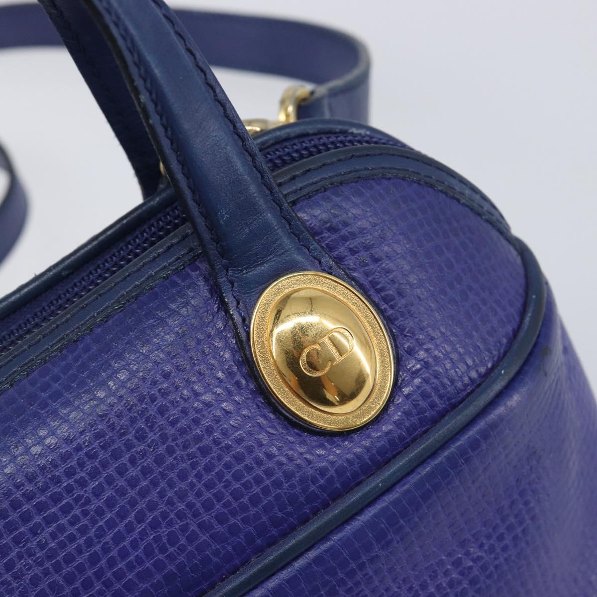 Christian Dior Hand Bag Leather 2way Blue Gold Auth 201892