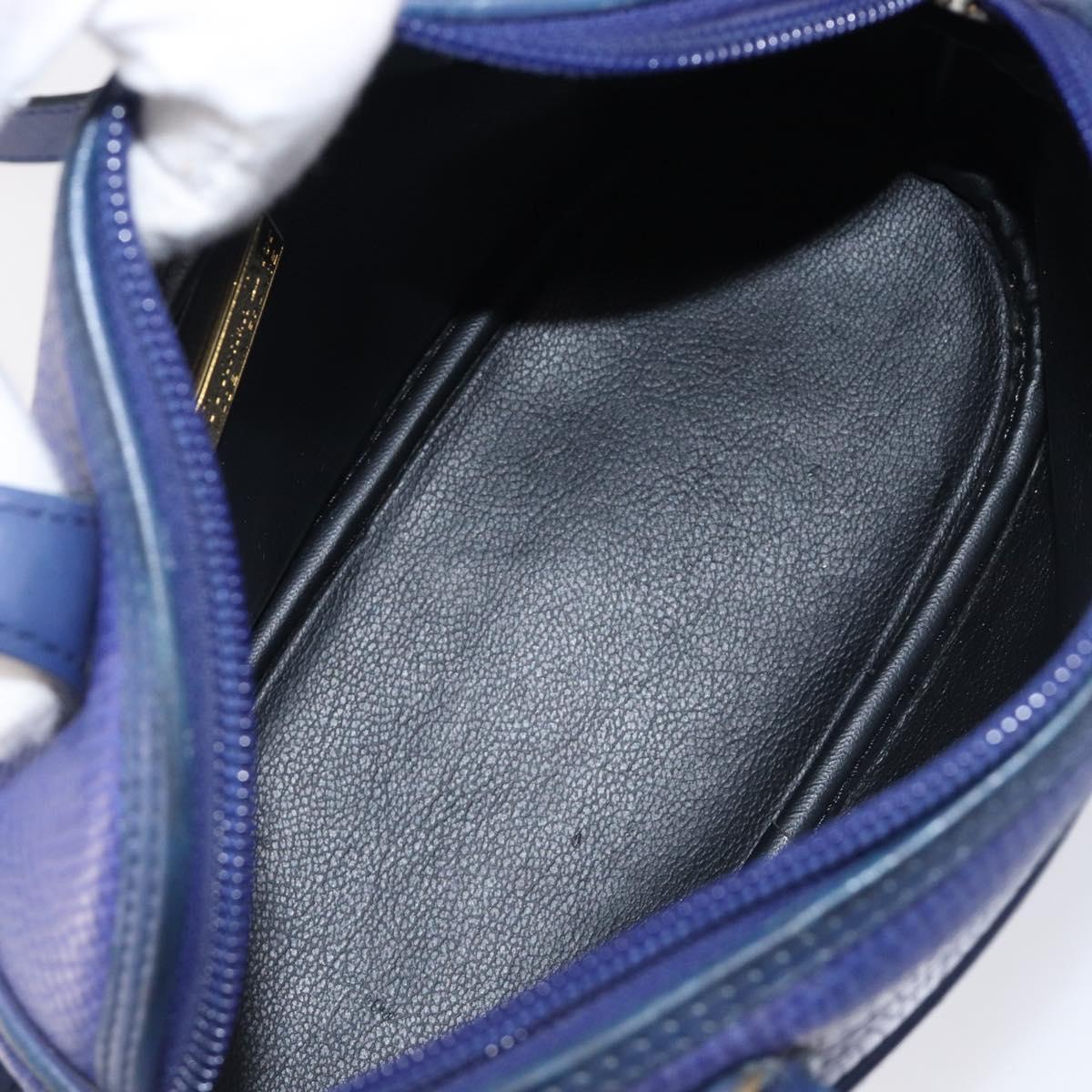Christian Dior Hand Bag Leather 2way Blue Gold Auth 201892
