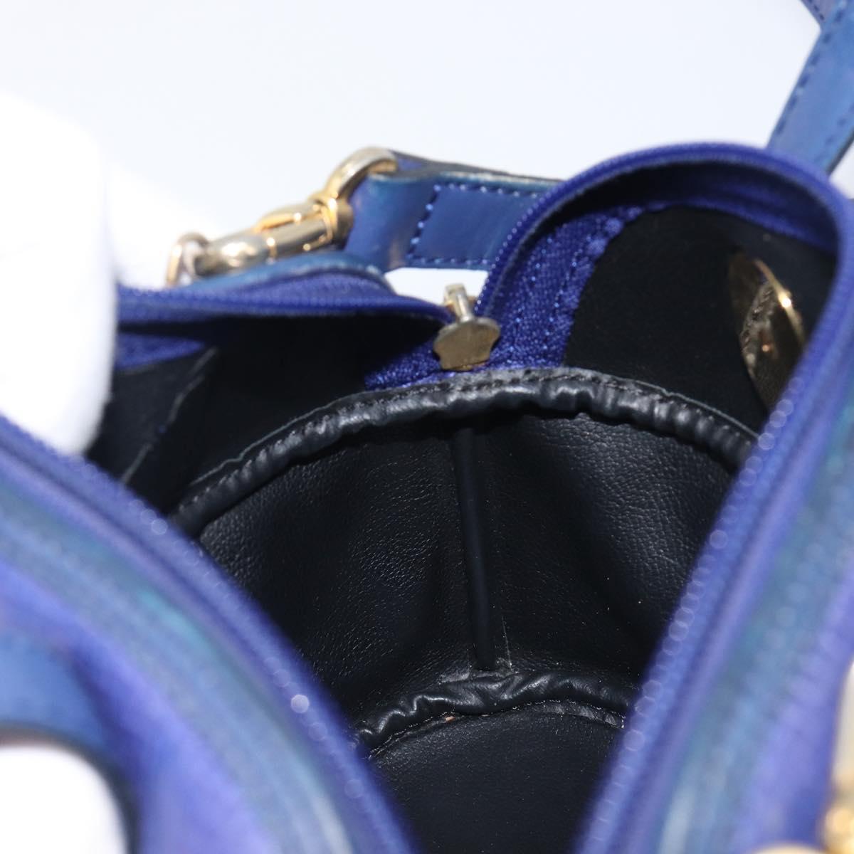 Christian Dior Hand Bag Leather 2way Blue Gold Auth 201892