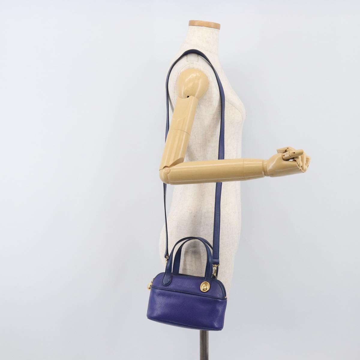 Christian Dior Hand Bag Leather 2way Blue Gold Auth 201892