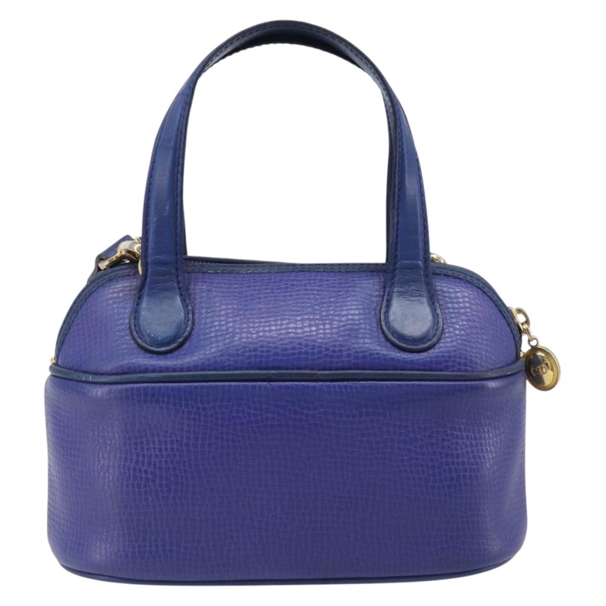Christian Dior Hand Bag Leather 2way Blue Gold Auth 201892