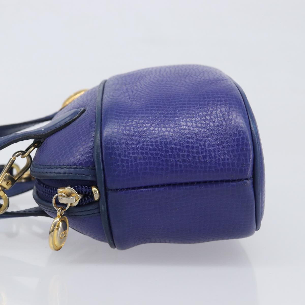 Christian Dior Hand Bag Leather 2way Blue Gold Auth 201892