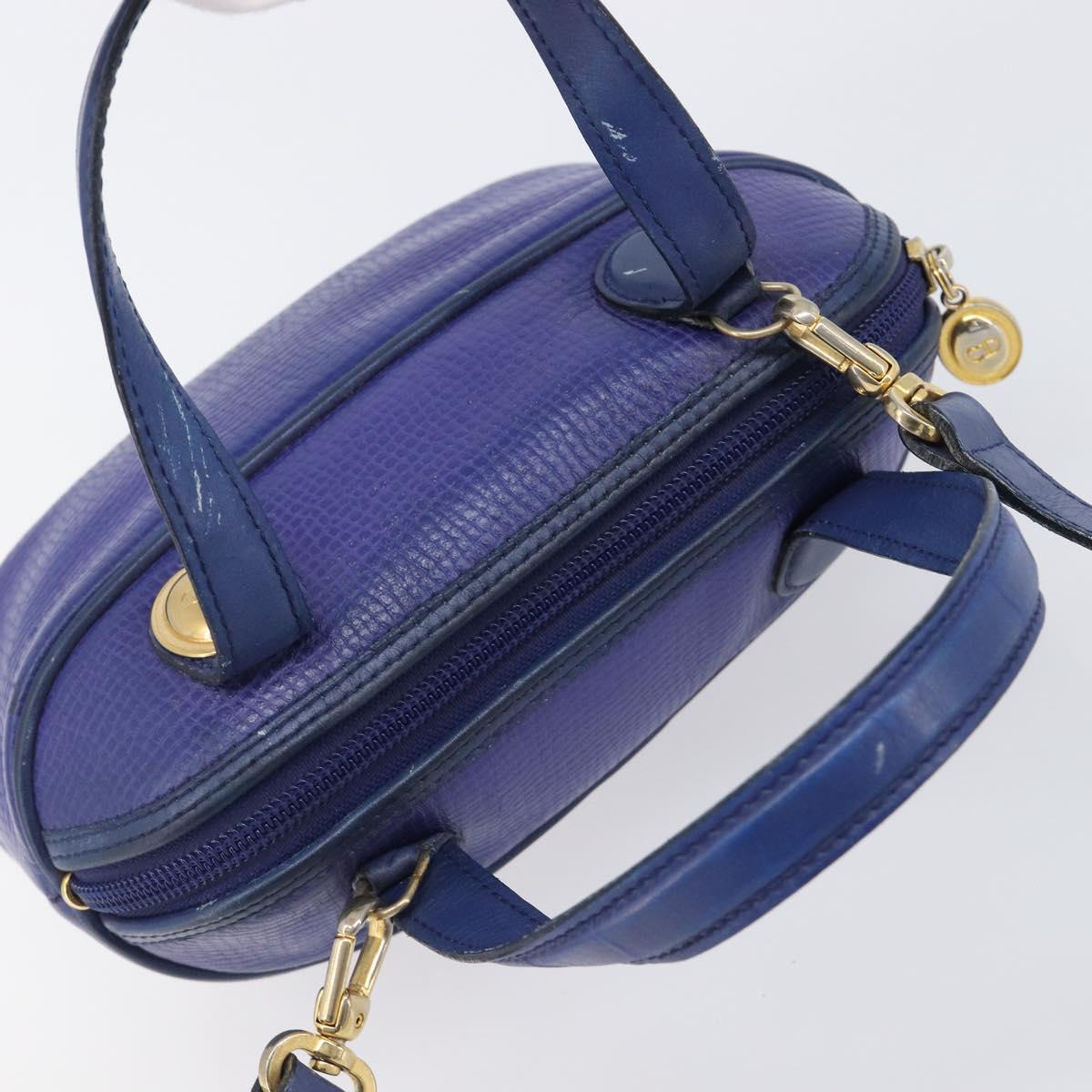 Christian Dior Hand Bag Leather 2way Blue Gold Auth 201892