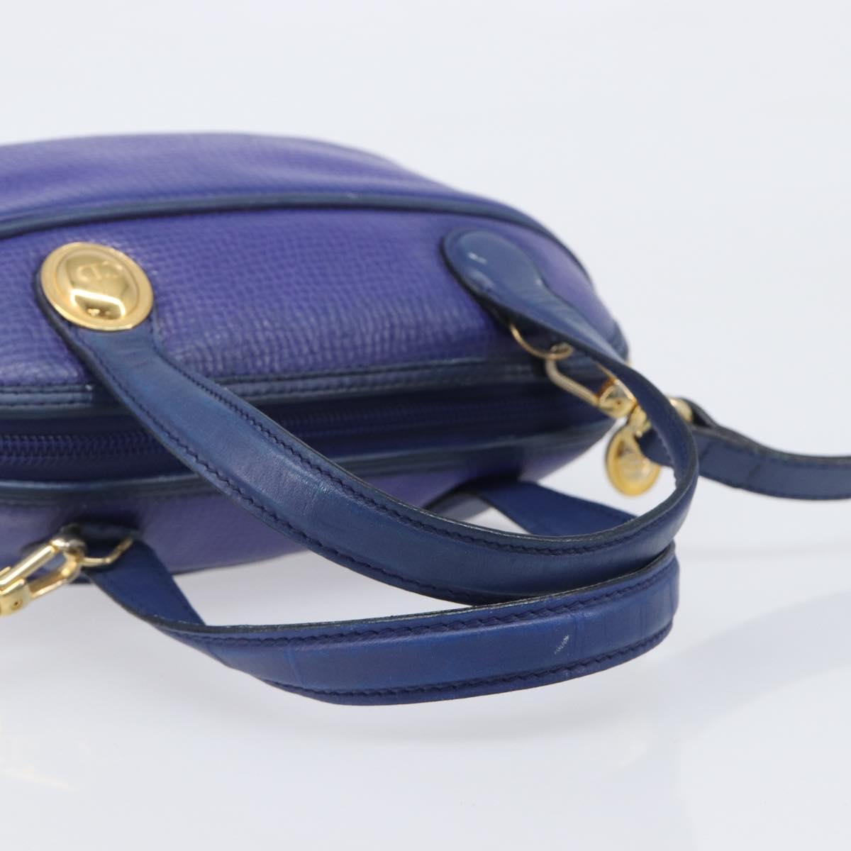 Christian Dior Hand Bag Leather 2way Blue Gold Auth 201892