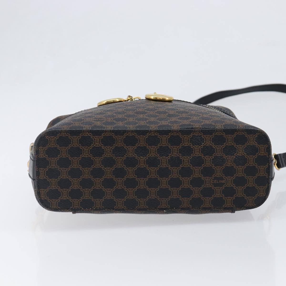 CELINE Circle Macadam Canvas Hand Bag PVC 2way Black Gold Auth 201894