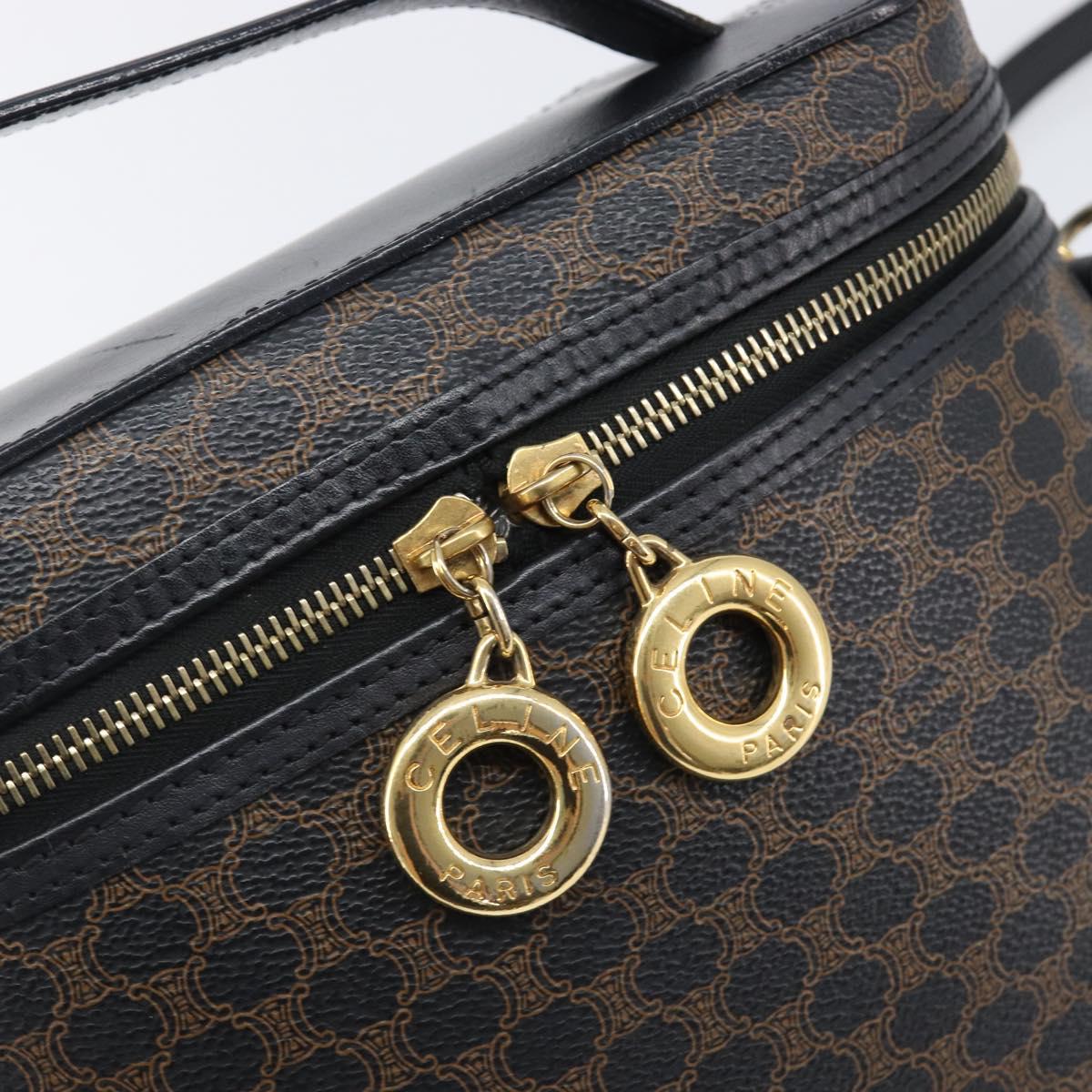 CELINE Circle Macadam Canvas Hand Bag PVC 2way Black Gold Auth 201894