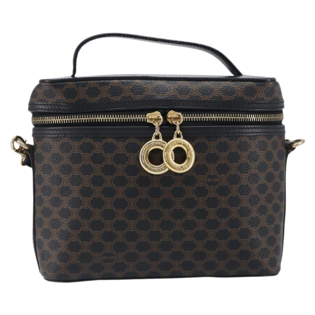 CELINE Circle Macadam Canvas Hand Bag PVC 2way Black Gold Auth 201894
