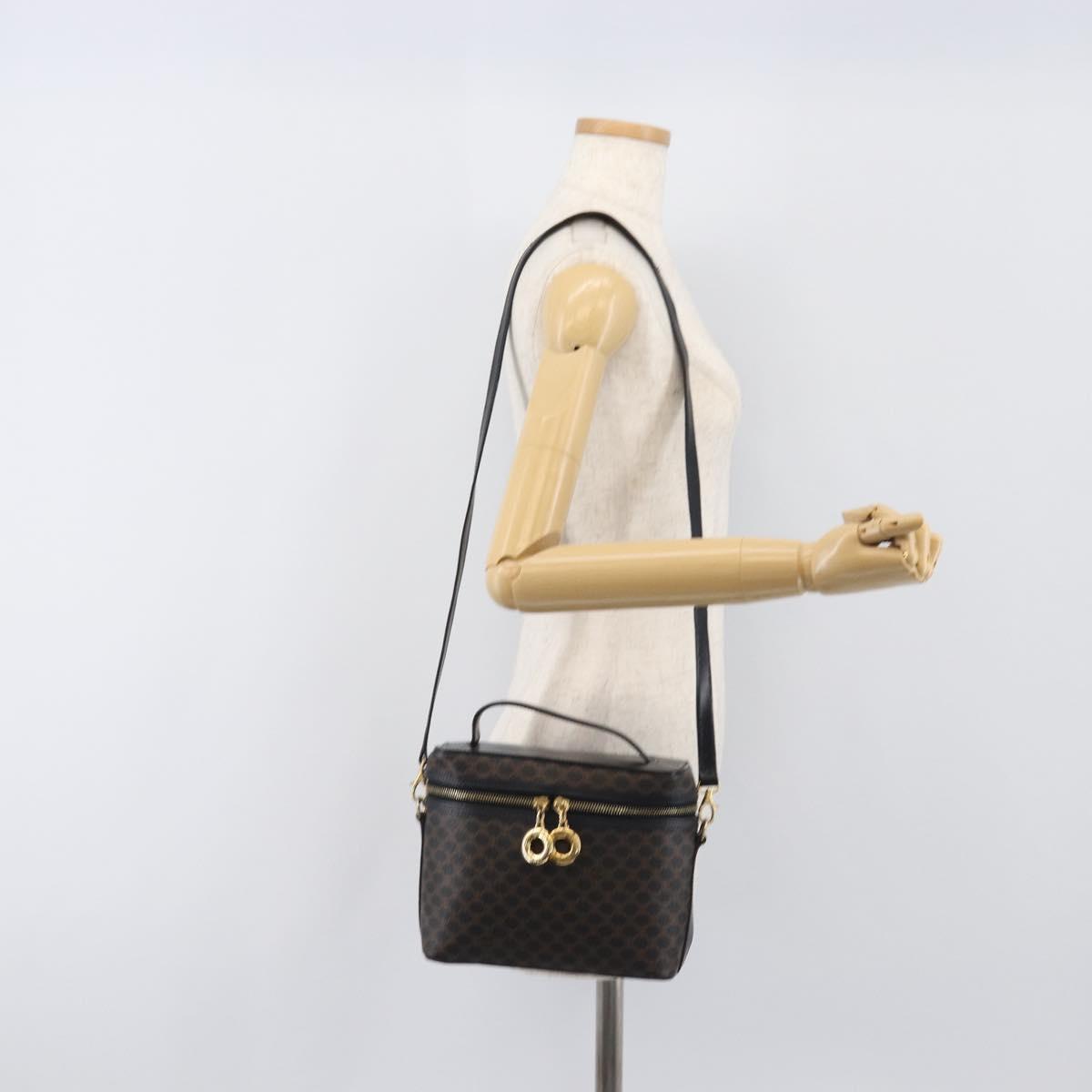 CELINE Circle Macadam Canvas Hand Bag PVC 2way Black Gold Auth 201894