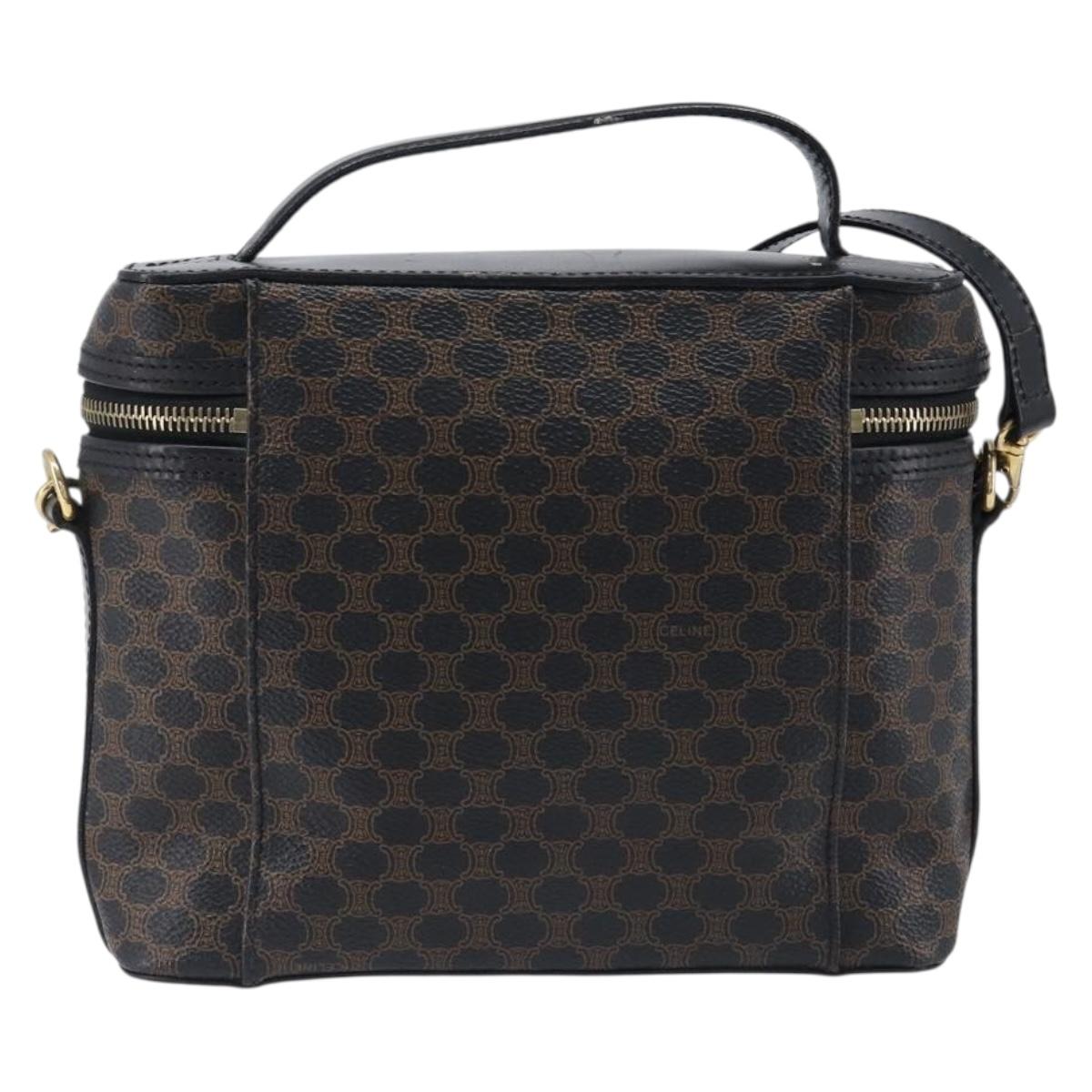 CELINE Circle Macadam Canvas Hand Bag PVC 2way Black Gold Auth 201894