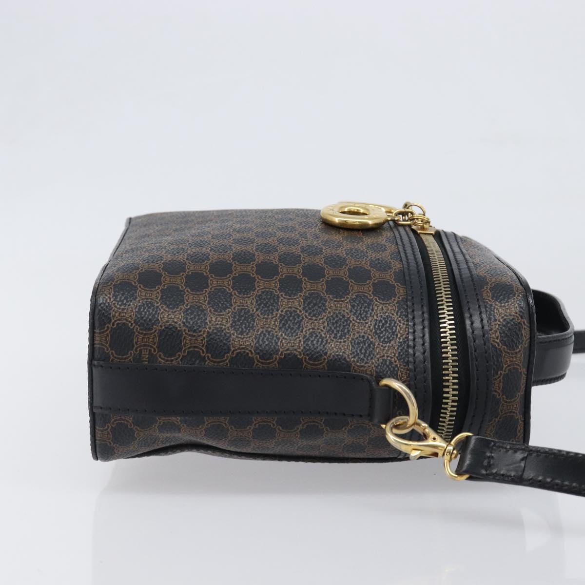 CELINE Circle Macadam Canvas Hand Bag PVC 2way Black Gold Auth 201894