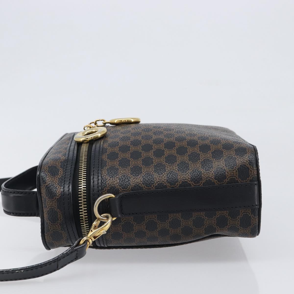 CELINE Circle Macadam Canvas Hand Bag PVC 2way Black Gold Auth 201894