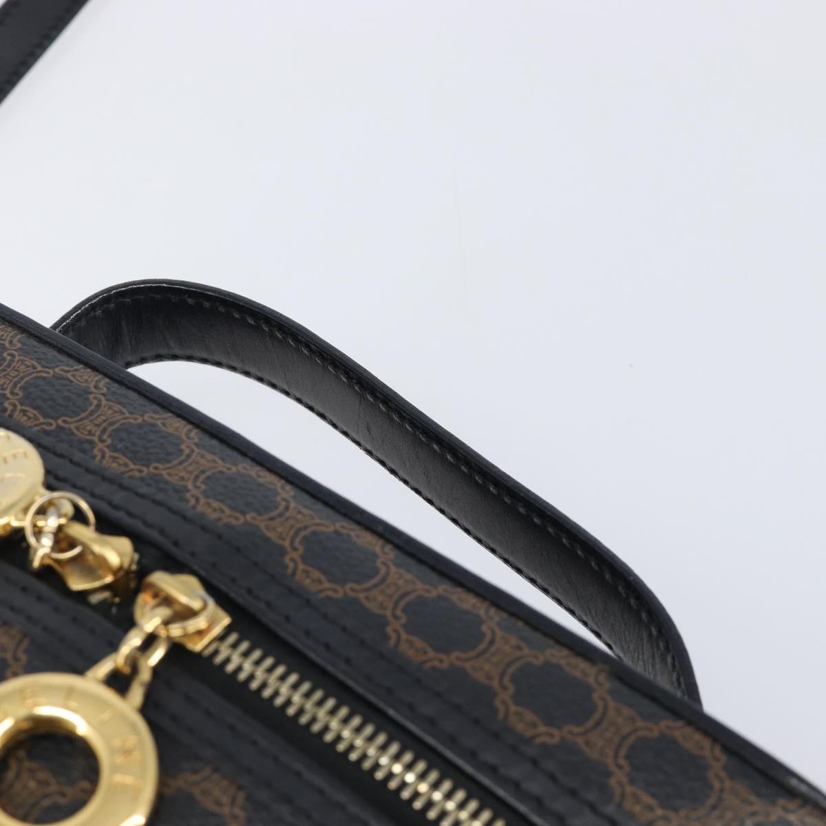 CELINE Circle Macadam Canvas Hand Bag PVC 2way Black Gold Auth 201894