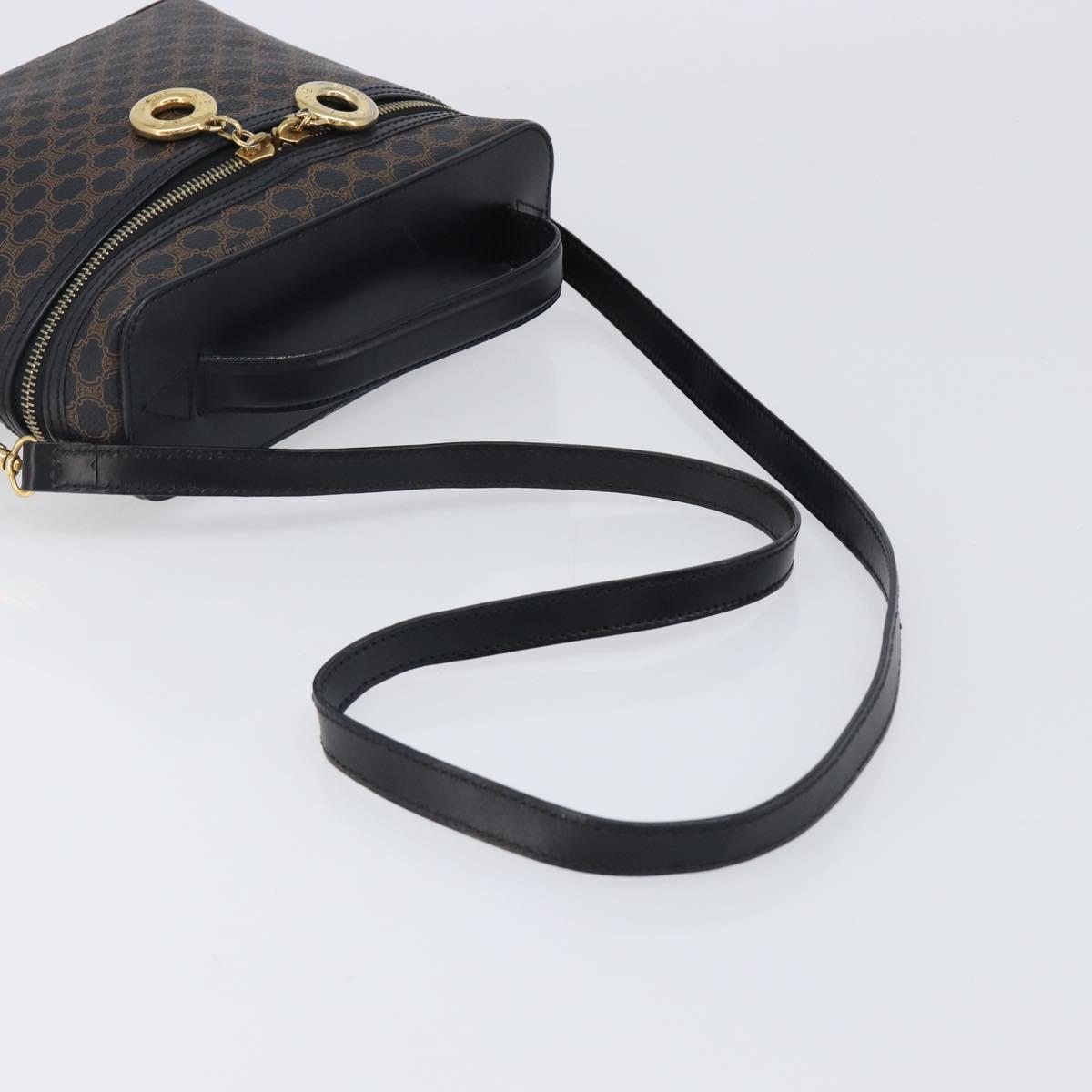 CELINE Circle Macadam Canvas Hand Bag PVC 2way Black Gold Auth 201894