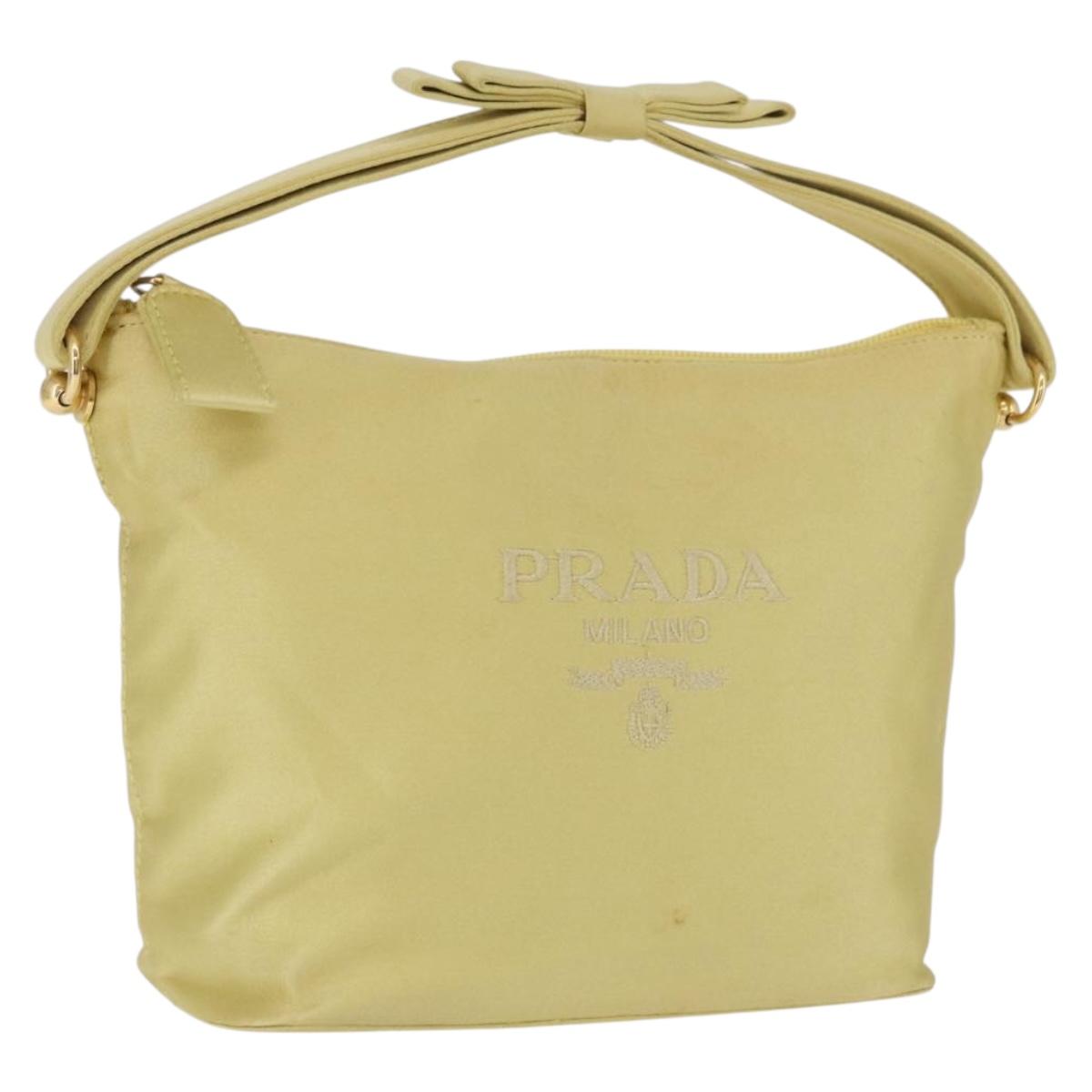 PRADA Hand Pouch Satin Yellow Gold Auth 201895
