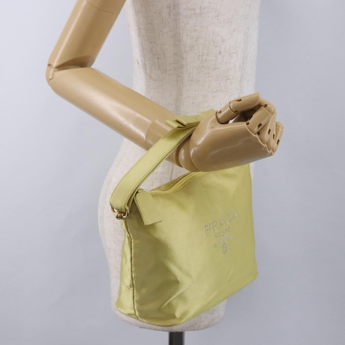 PRADA Hand Pouch Satin Yellow Gold Auth 201895