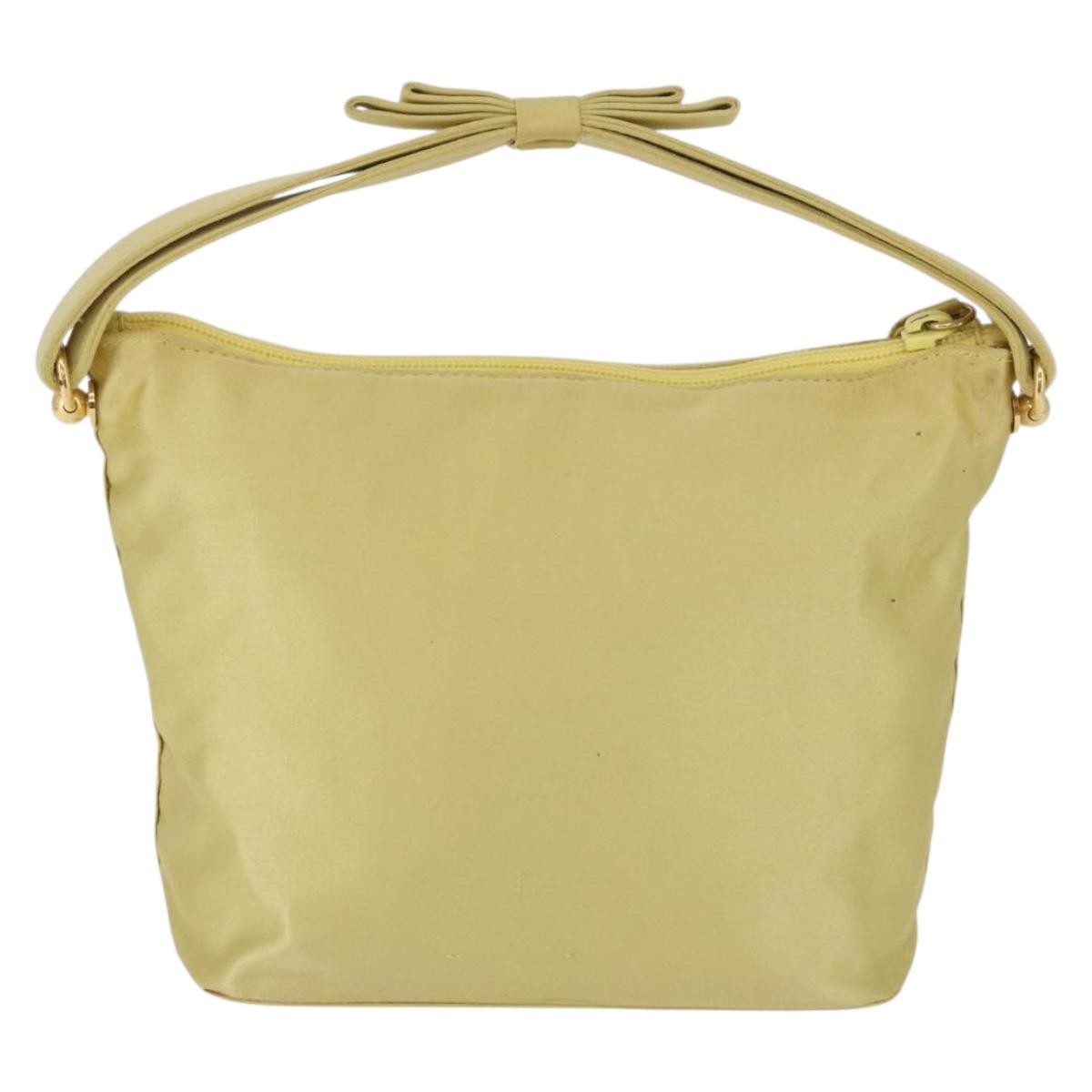 PRADA Hand Pouch Satin Yellow Gold Auth 201895