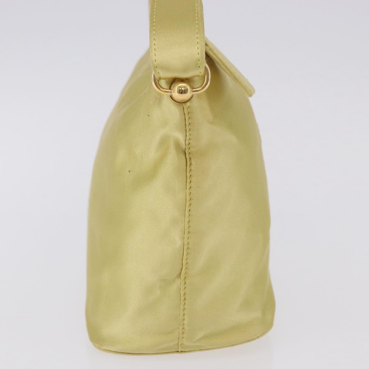 PRADA Hand Pouch Satin Yellow Gold Auth 201895