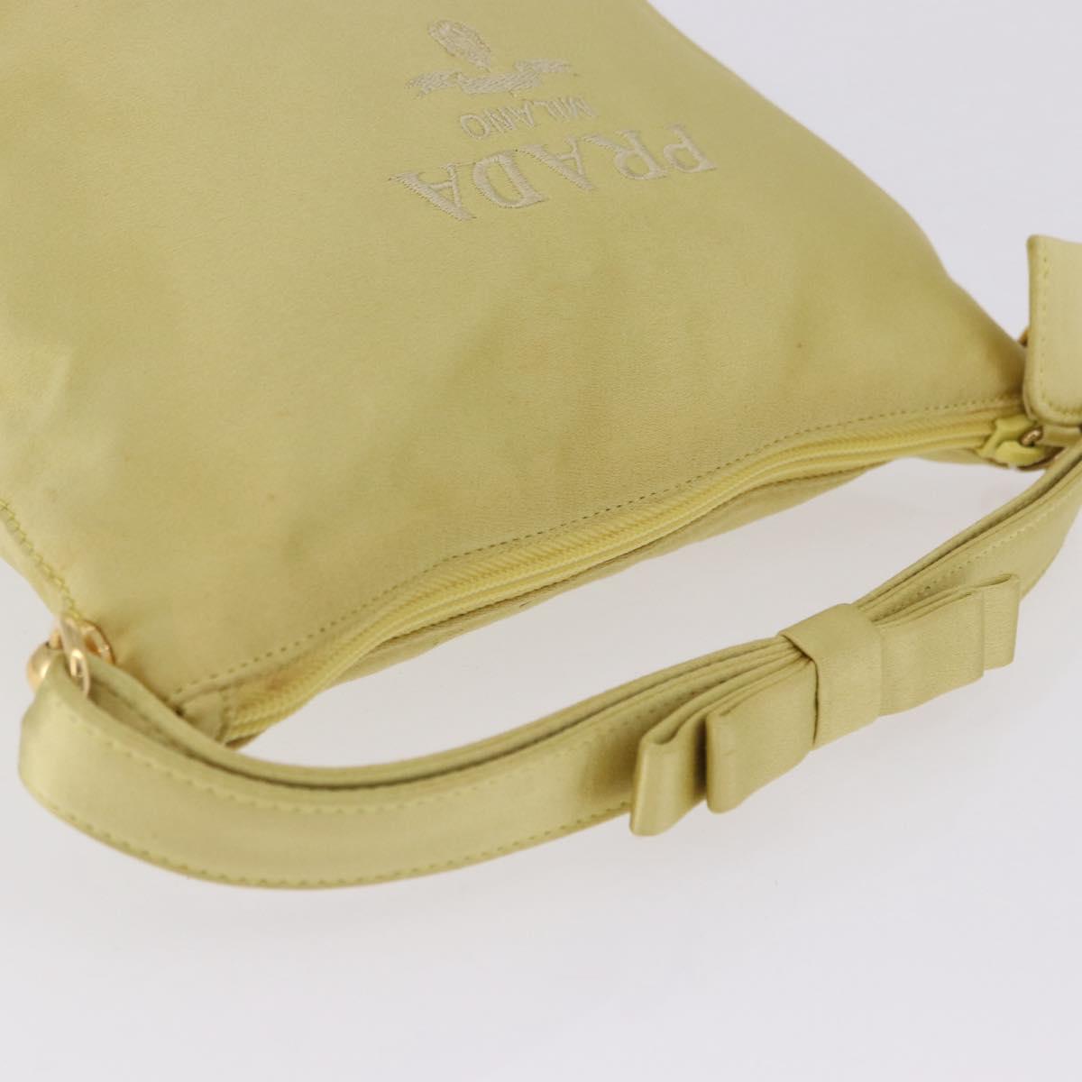 PRADA Hand Pouch Satin Yellow Gold Auth 201895