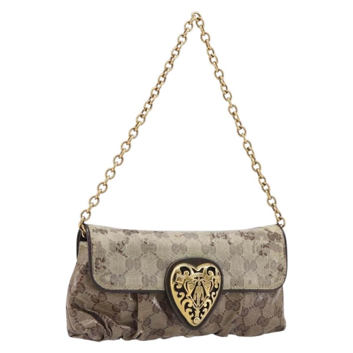 GUCCI GG Crystal Histeria Bag Coated Canvas Beige Gold 208710 Auth 201897