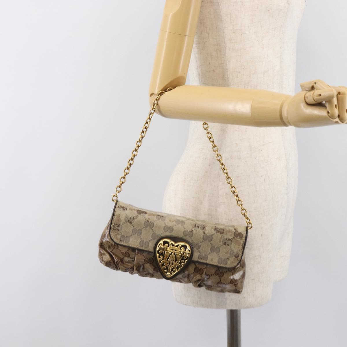 GUCCI GG Crystal Histeria Bag Coated Canvas Beige Gold 208710 Auth 201897