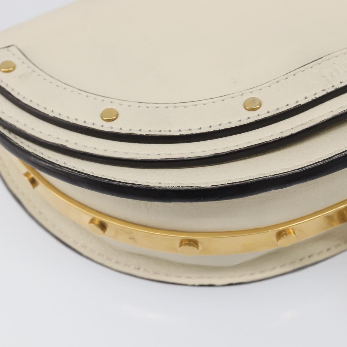 Chloe Nile Minaudière Hand Bag Leather 2way White Gold Auth 201900A