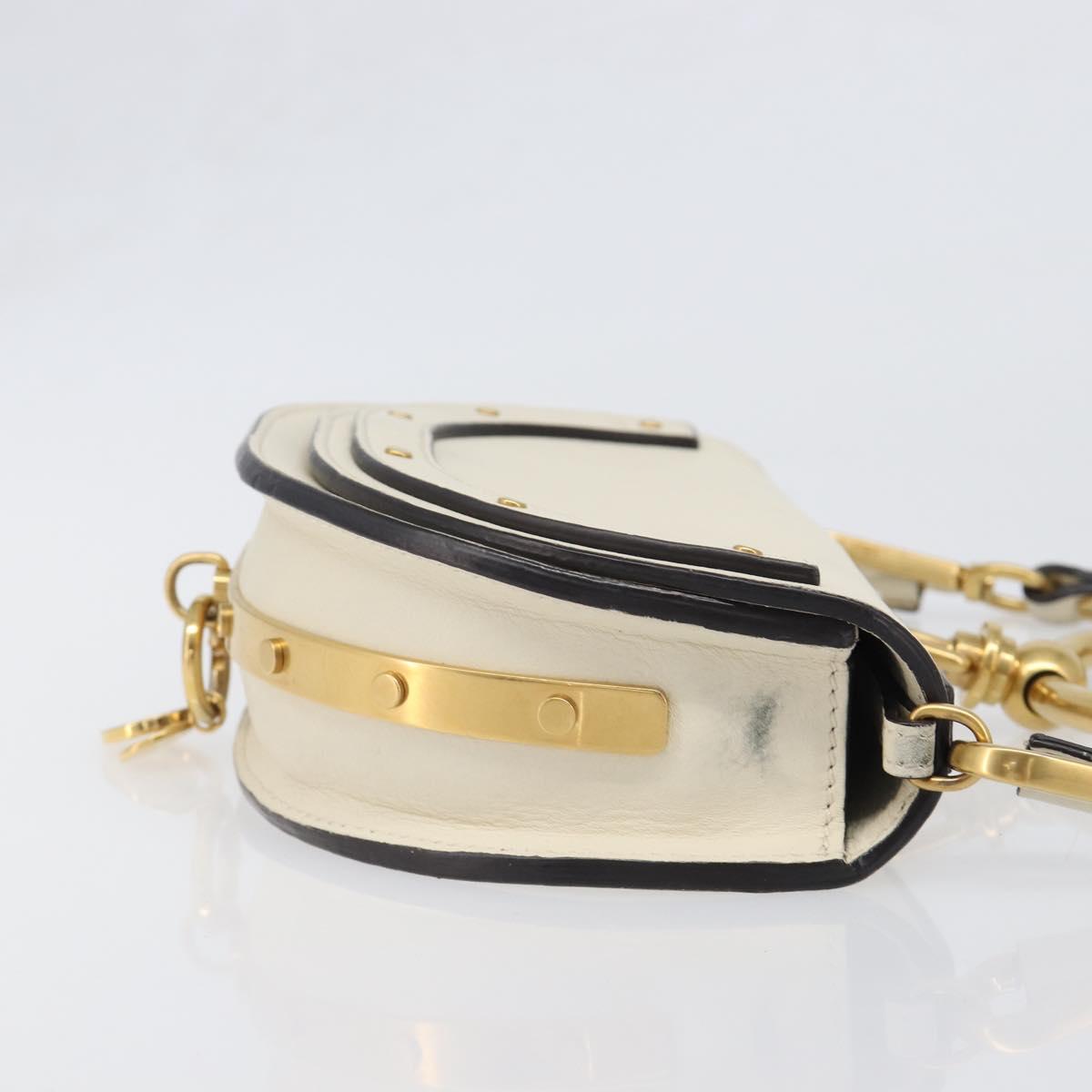 Chloe Nile Minaudière Hand Bag Leather 2way White Gold Auth 201900A