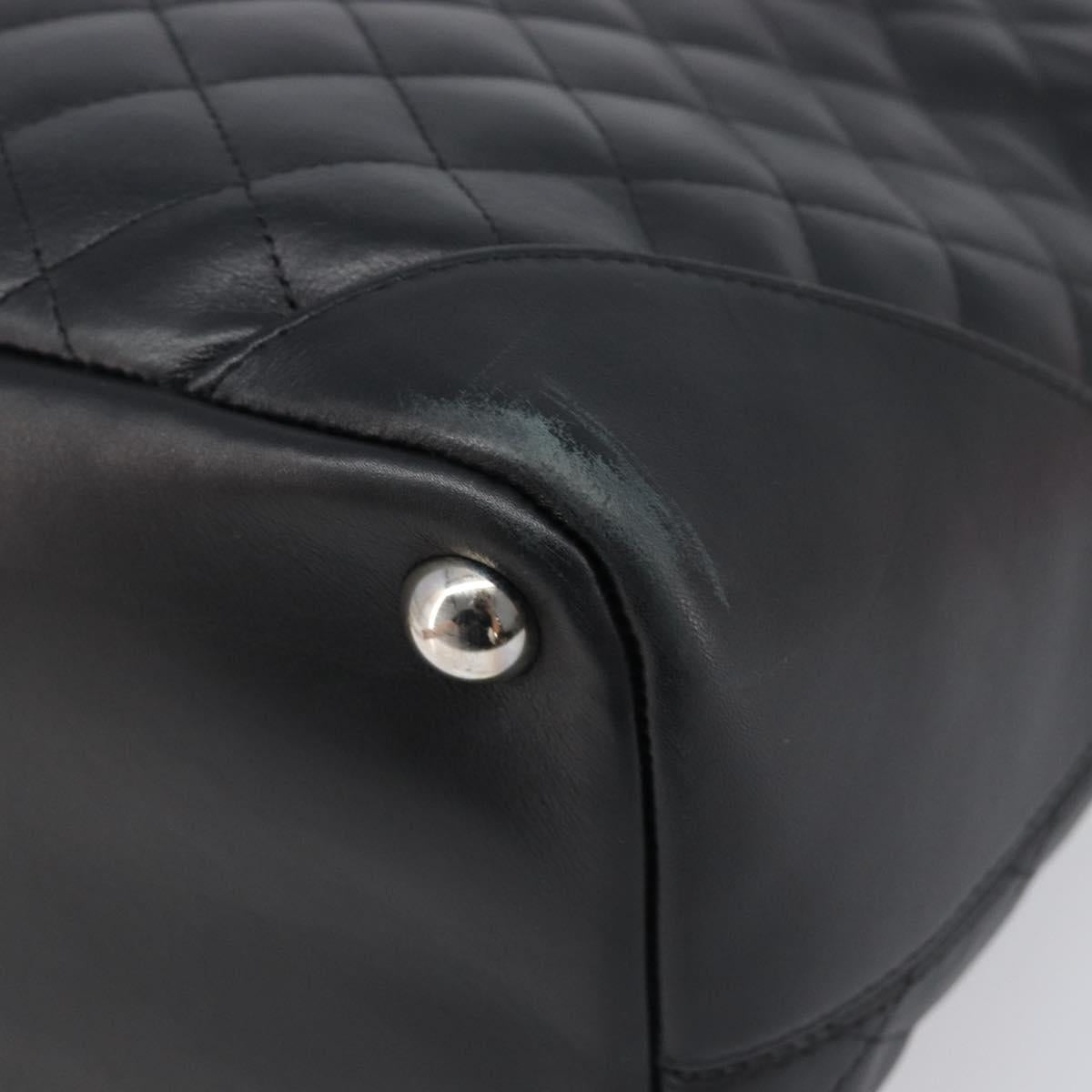 CHANEL Cambon Line Matelasse Tote Bag Leather Black Silver CC Auth 201902V