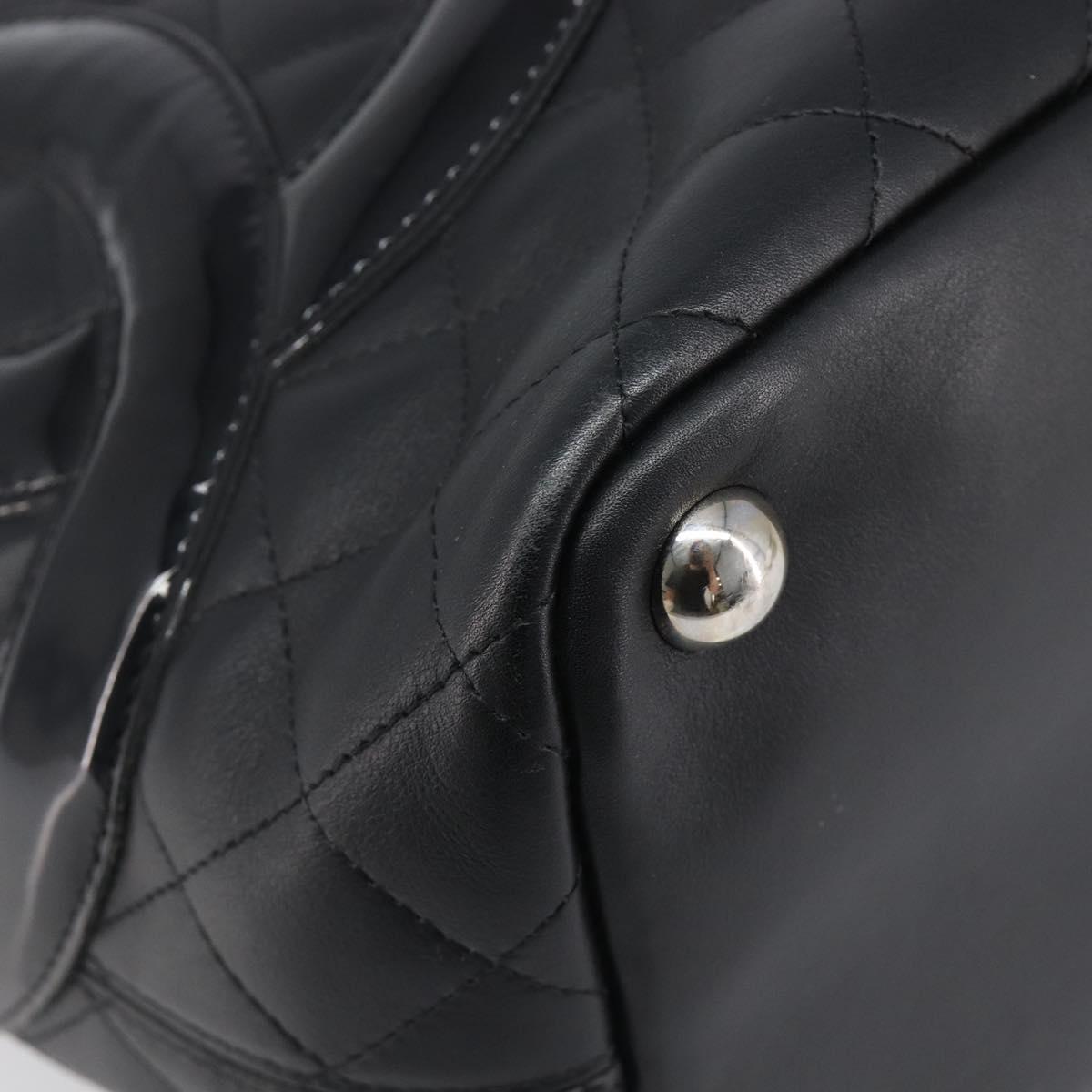 CHANEL Cambon Line Matelasse Tote Bag Leather Black Silver CC Auth 201902V