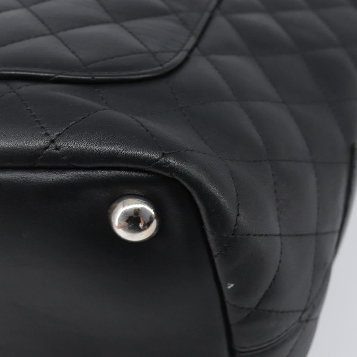 CHANEL Cambon Line Matelasse Tote Bag Leather Black Silver CC Auth 201902V
