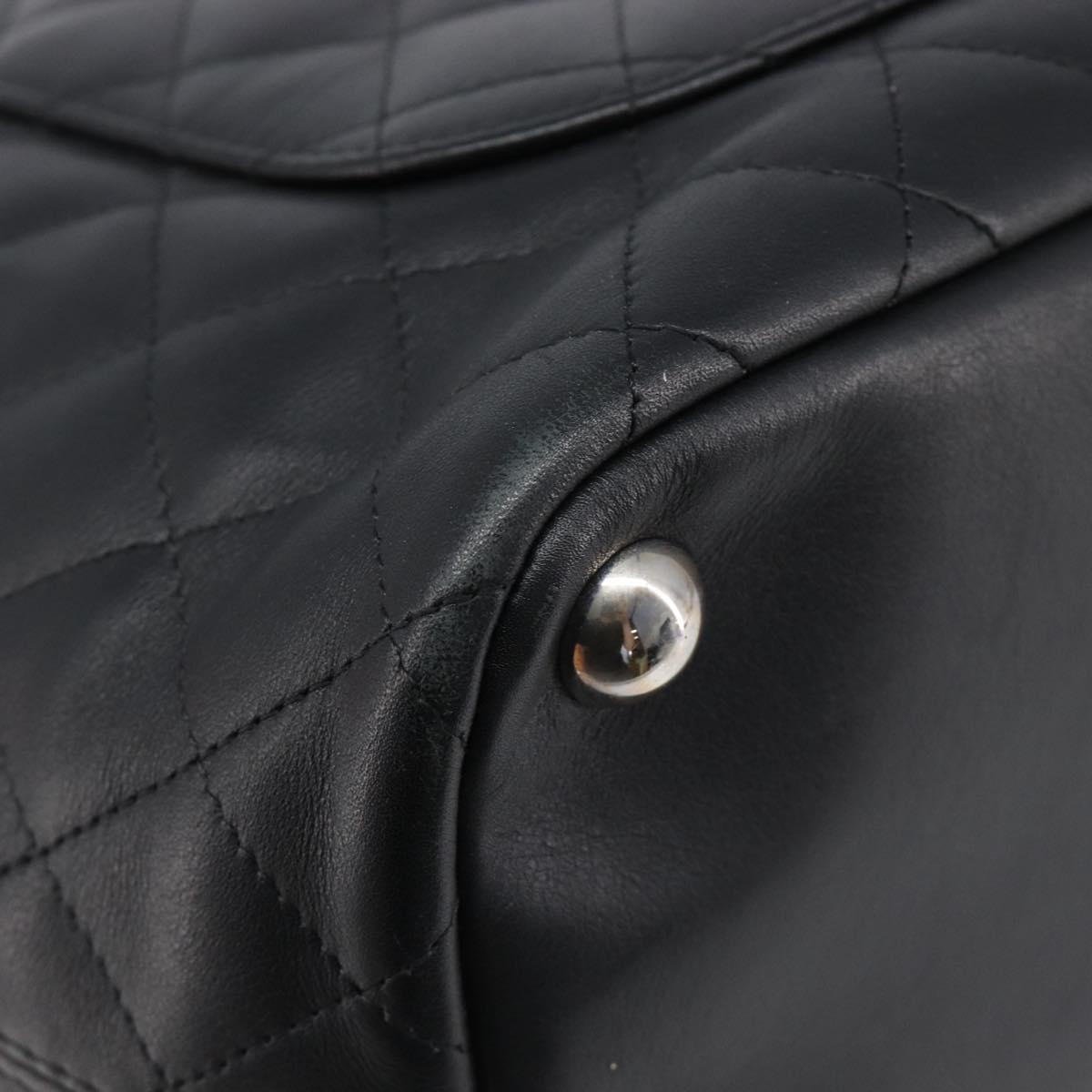 CHANEL Cambon Line Matelasse Tote Bag Leather Black Silver CC Auth 201902V